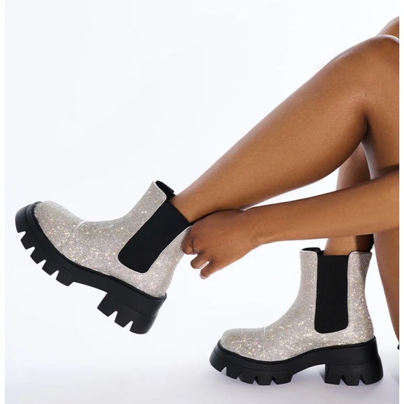 AZALEA WANG KAWAILANI SILVER RHINESTONE COMBAT BOOTIE - Picture 2 of 7